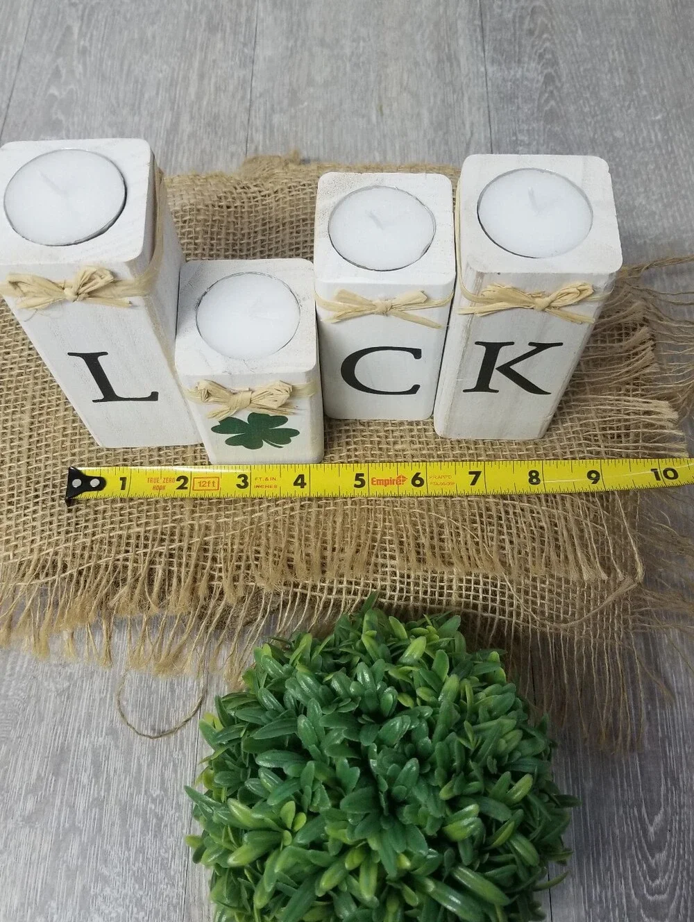 Luck Of The Irish Wooden Block Candle Holders
